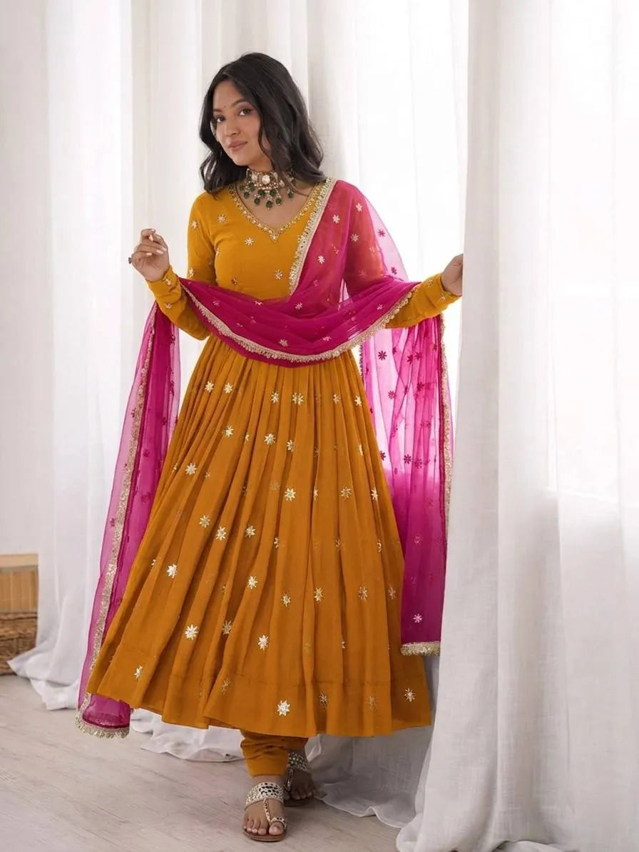 mustard anarkali gown