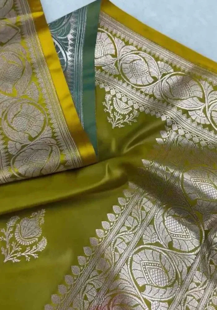 mustard banarasi saree