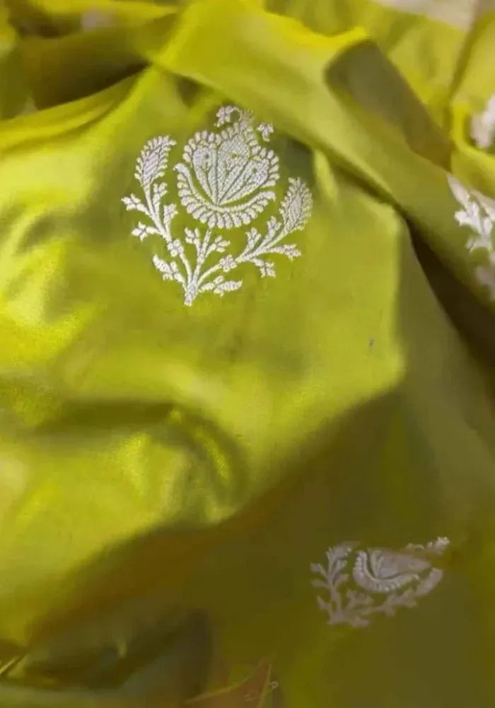 mustard silk banarasi saree