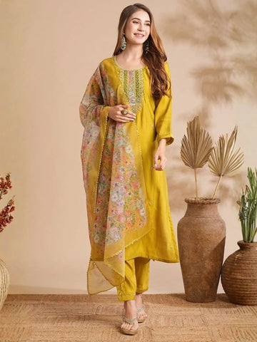 mustard yellow chanderi cotton kurta set