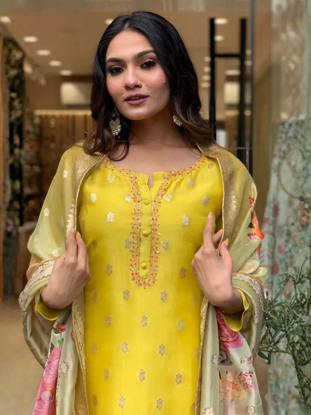 mustard yellow kurta set for women