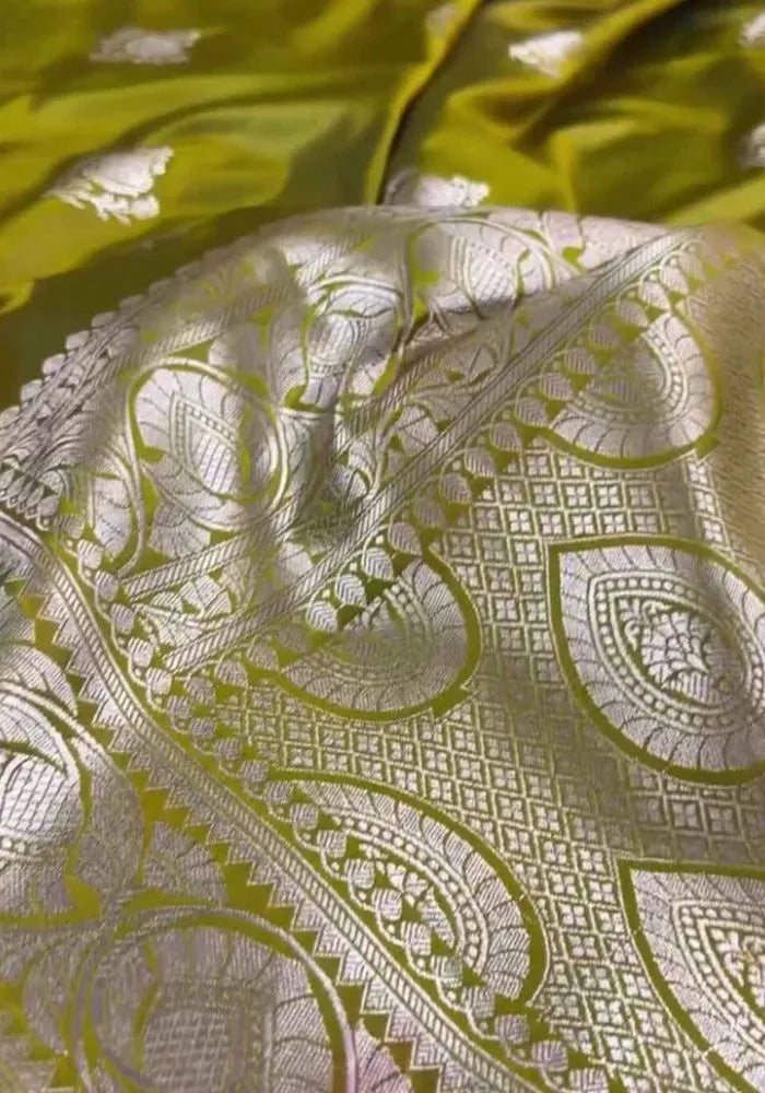 mustard yellow banarasi saree