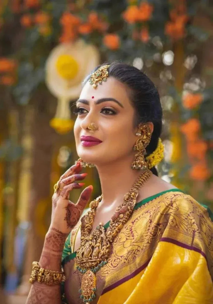 mustard yellow wedding saree