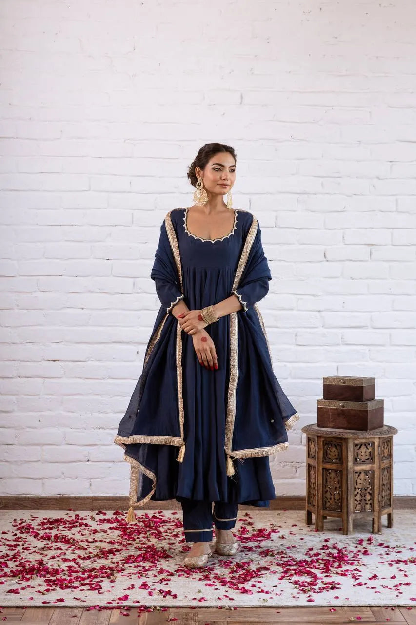 navy blue vichitra gown