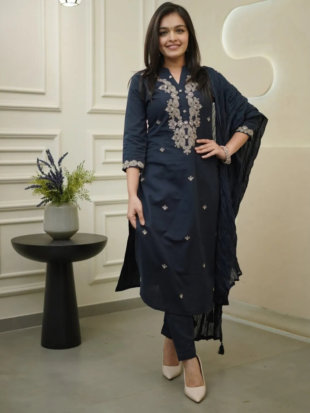 navy blue kurta set