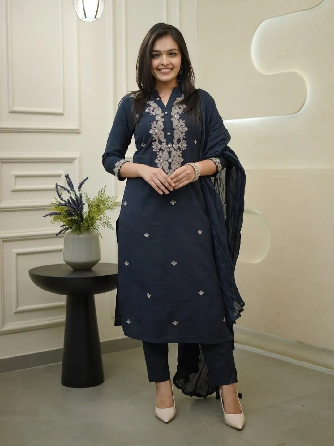 navy blue kurta set