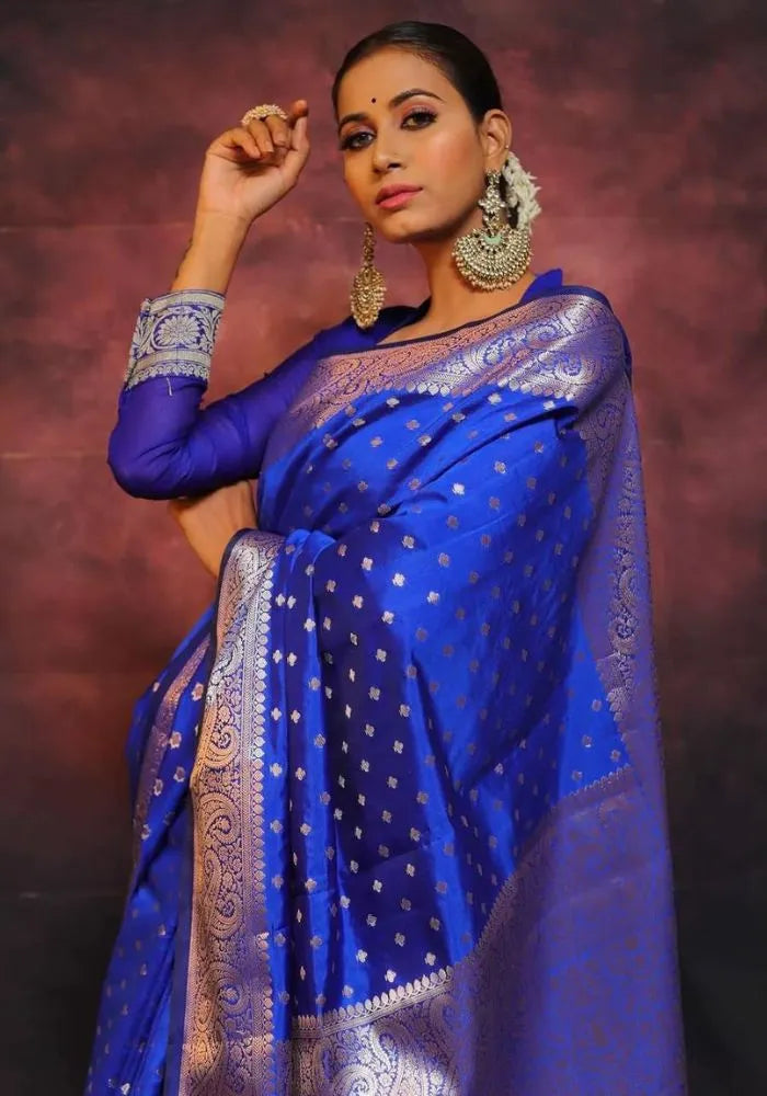 navy blue lichi silk saree
