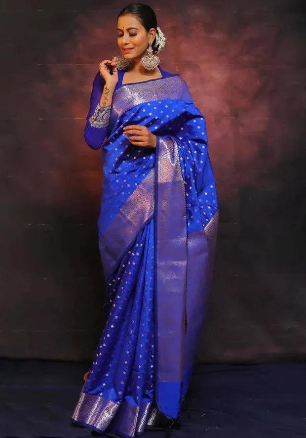 navy blue silk saree lichi