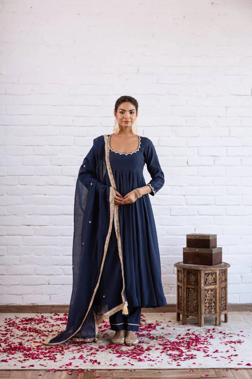 navy blue vichitra gown