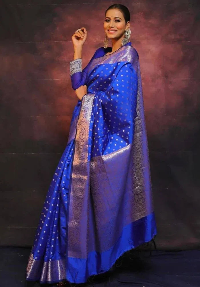 navy blue silk saree lichi