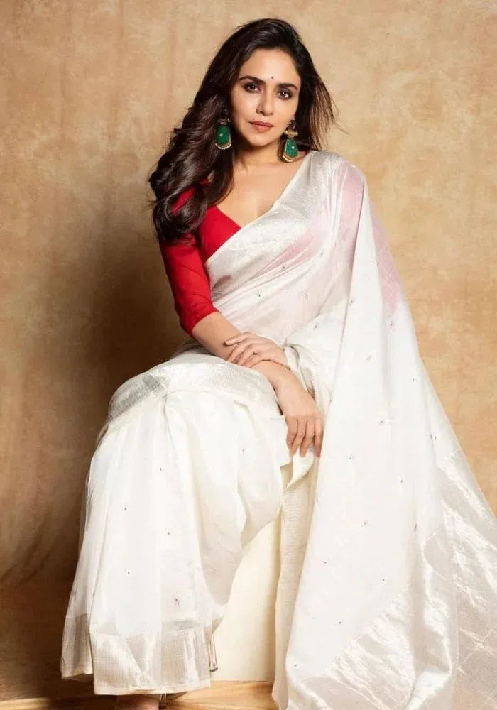 off white banarasi saree