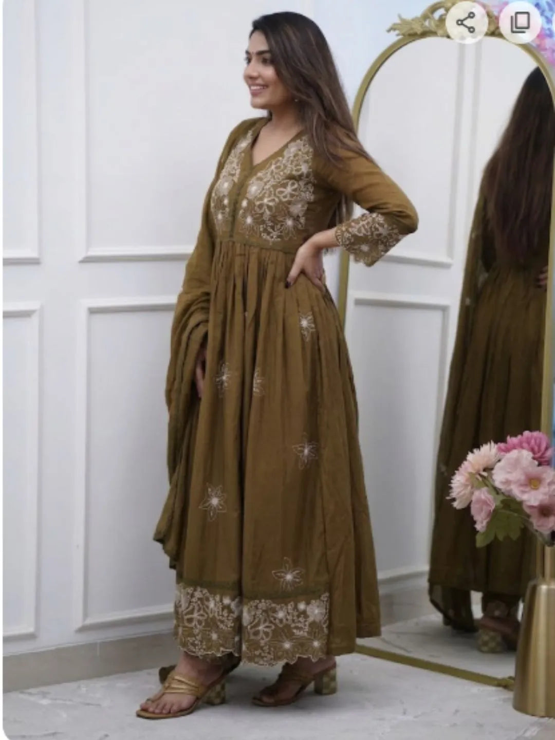 olive green cotton silk kurta set
