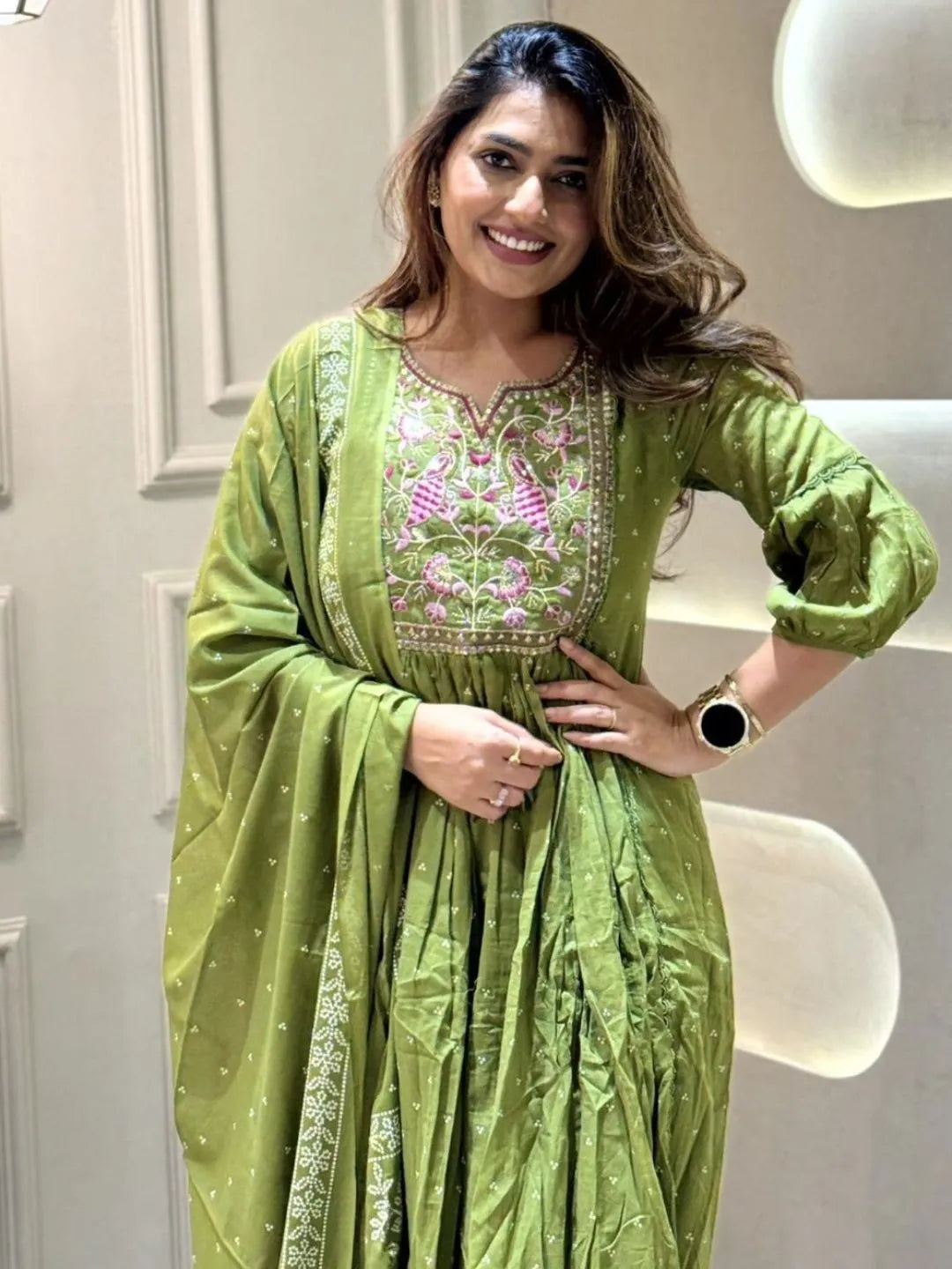 olive green kurta set