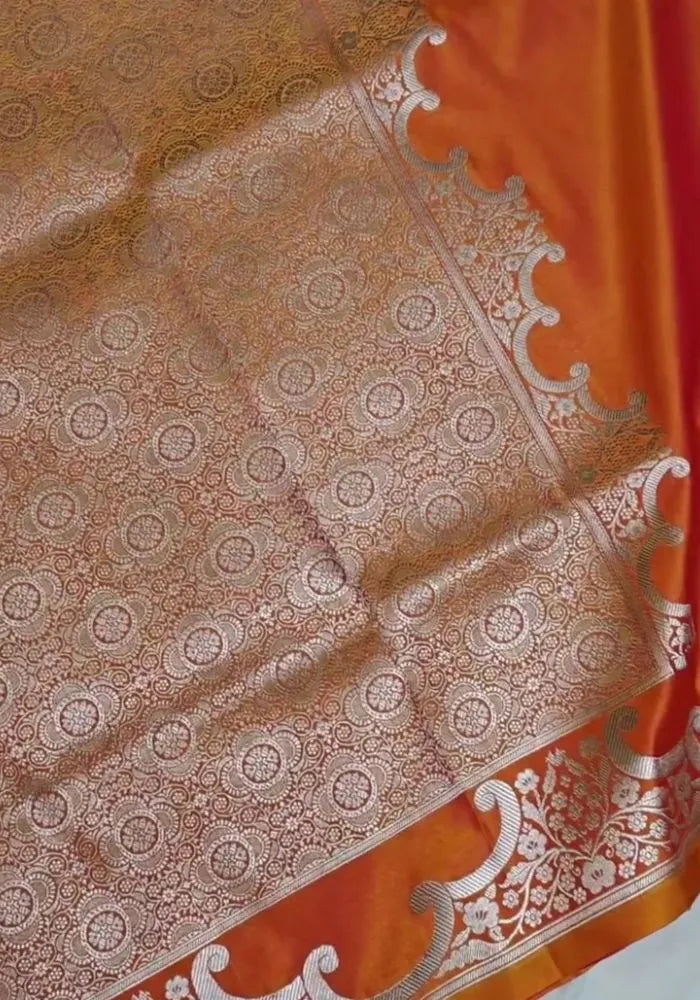 orange banarasi satin saree