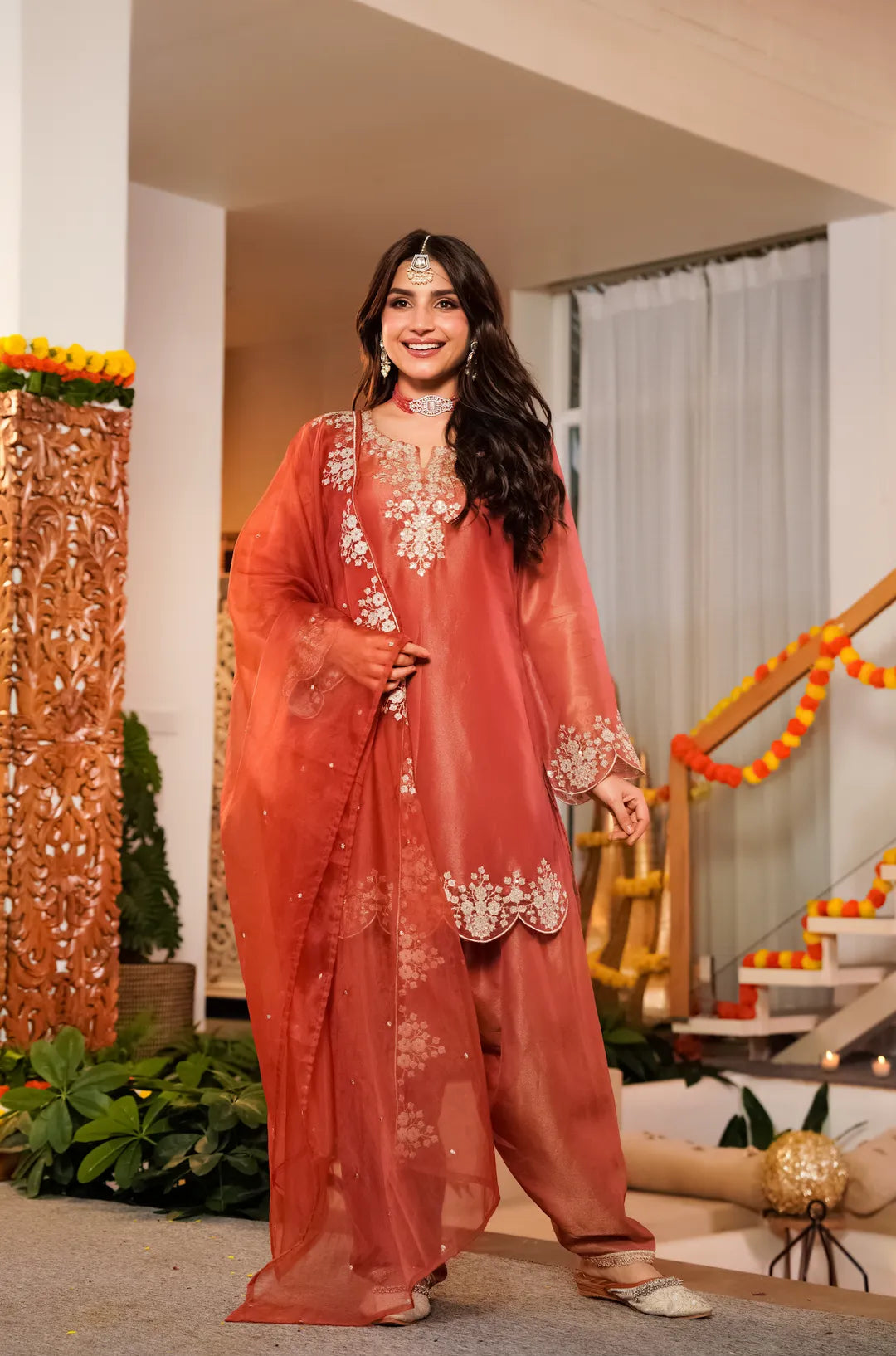 Orange Embroidered Dupatta