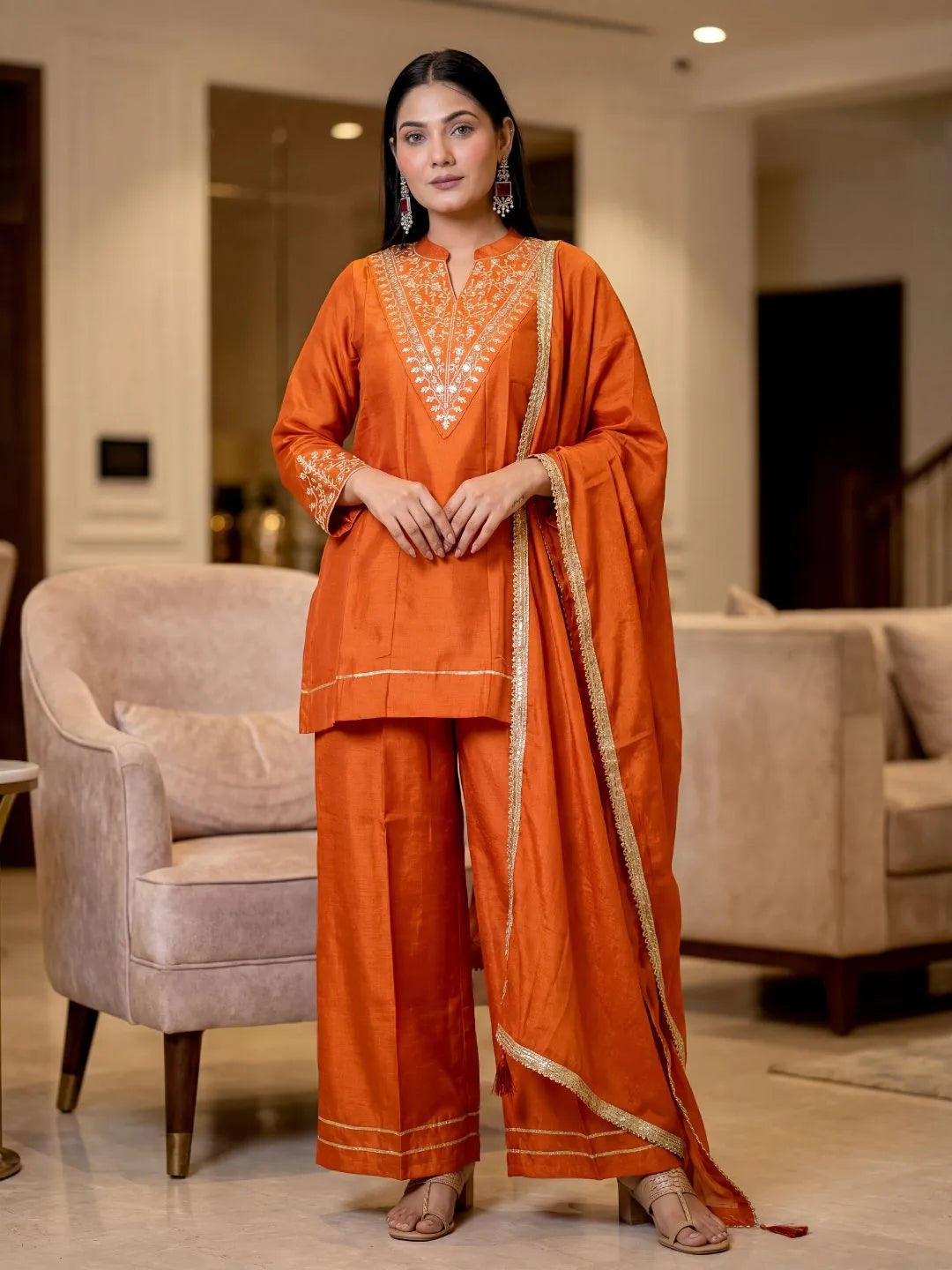 orange ethnic co-ord set
