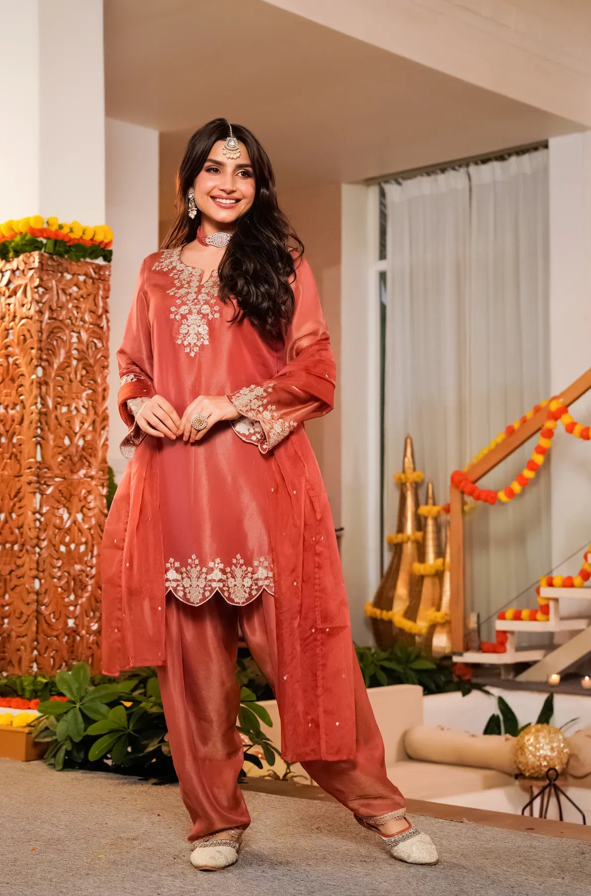 Orange Festive Farshi Suit