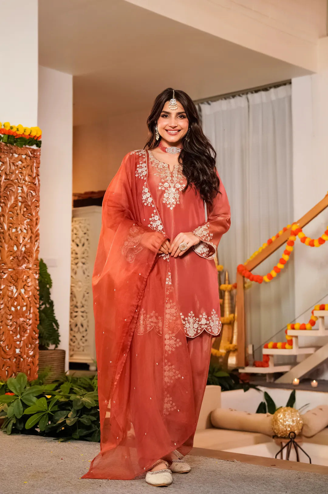 Orange Hand Embroidered Set