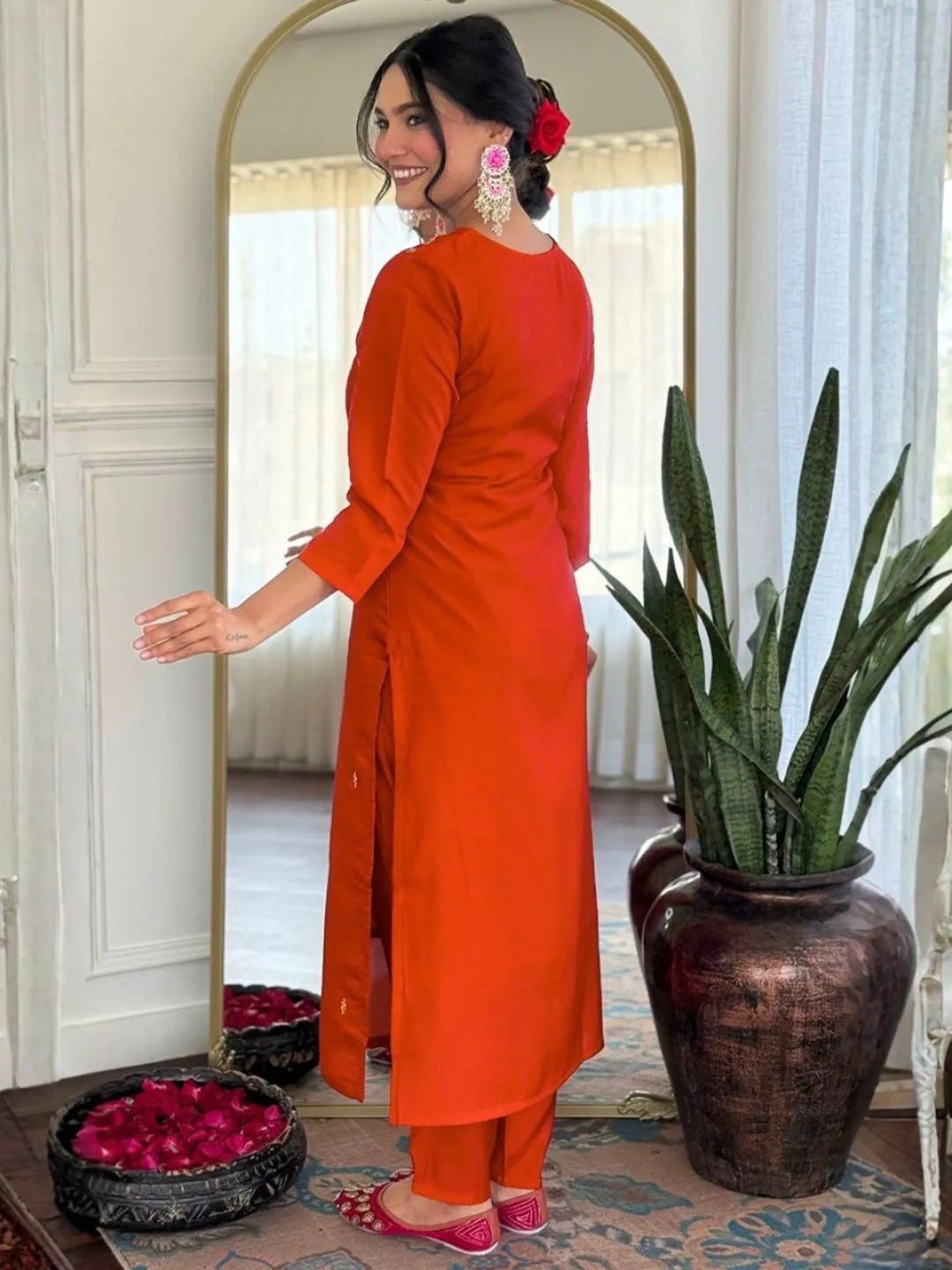 orange kurta pant set