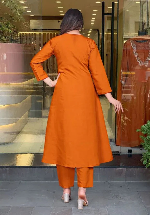 orange silk kurta set