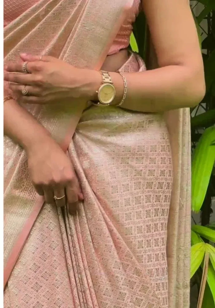 peach banarasi saree