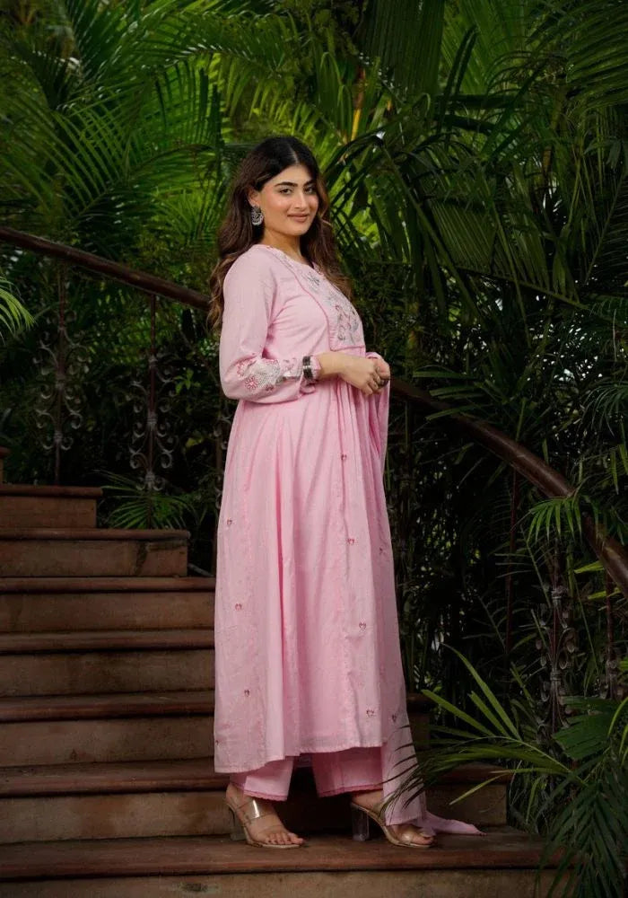 pink anarkali kurta set women