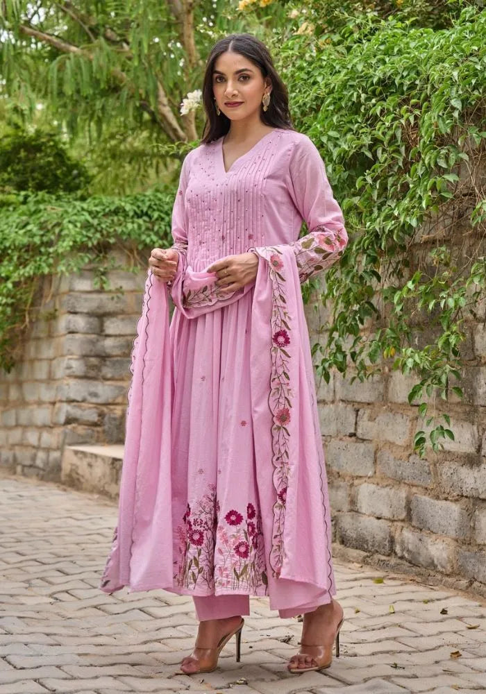 pink chanderi silk kurta set