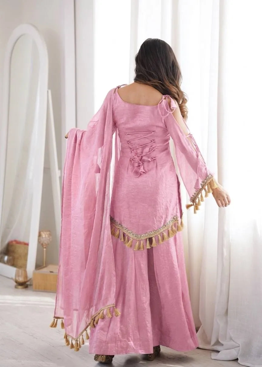 Pink Designer Doremon Crush Palazzo Set