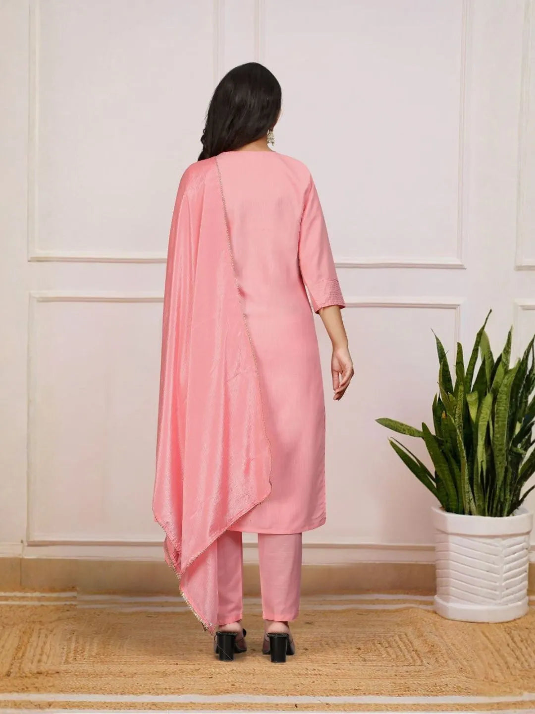 pink embellished kurta pant set