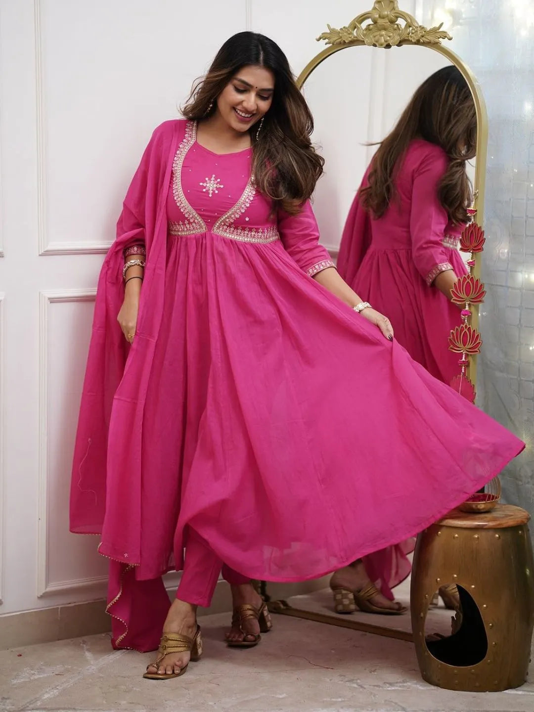 pink anarkali kurta set