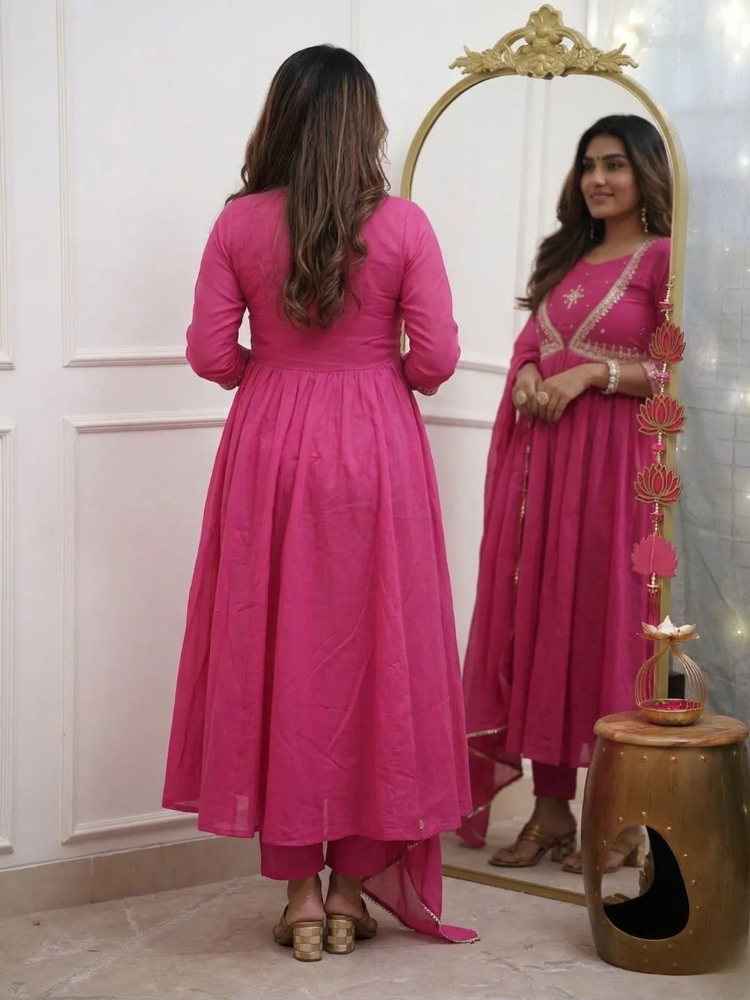 pink embroidered kurta set