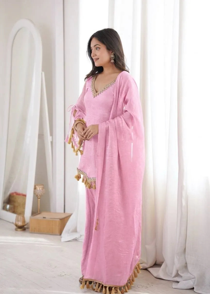 Pink Designer Doremon Crush Palazzo Set