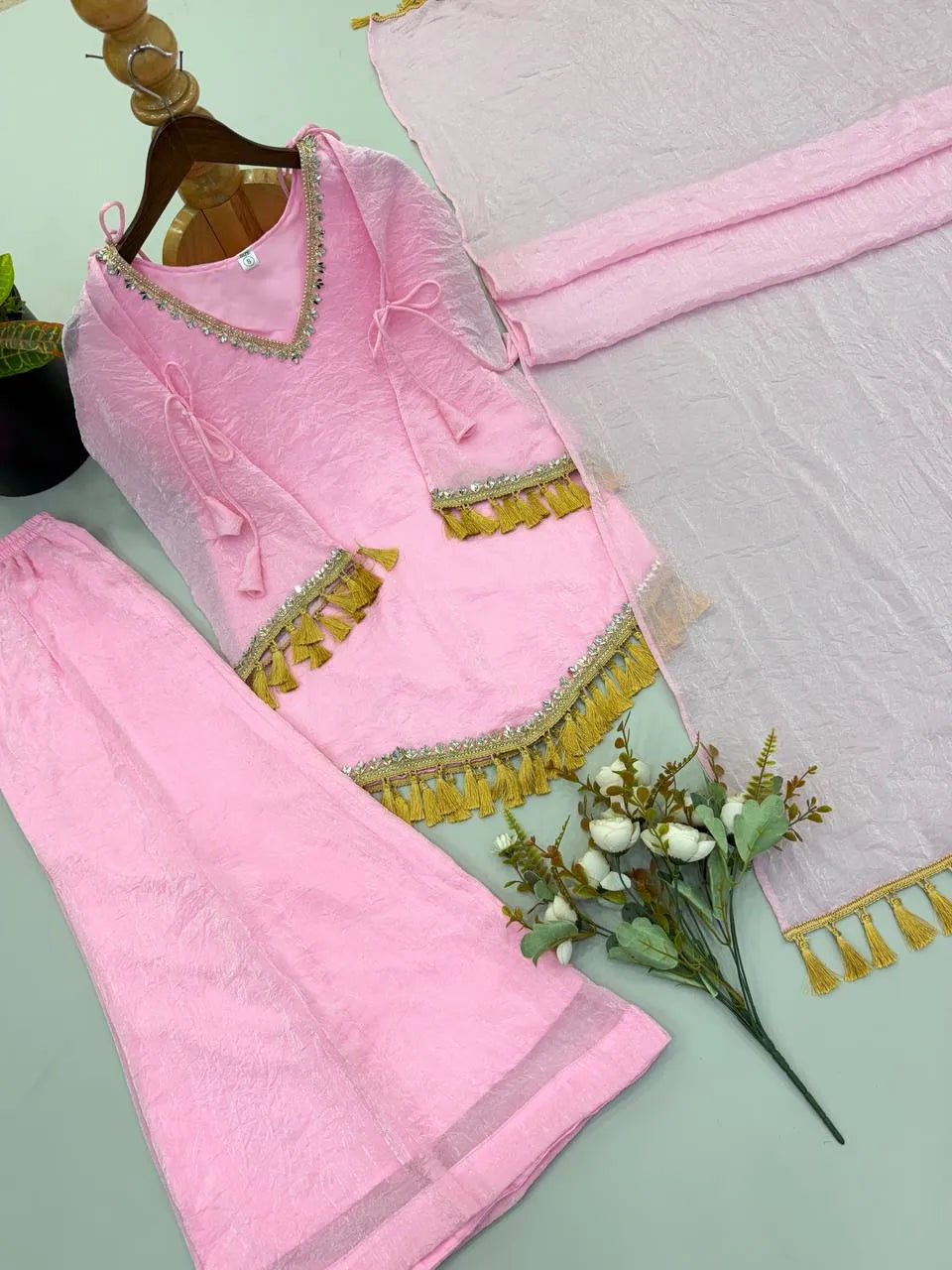 Pink Designer Doremon Crush Palazzo Set