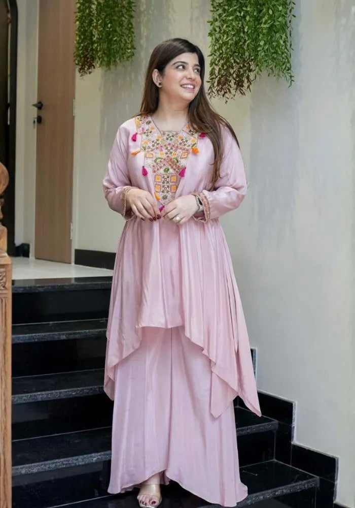 pink kurta palazzo set