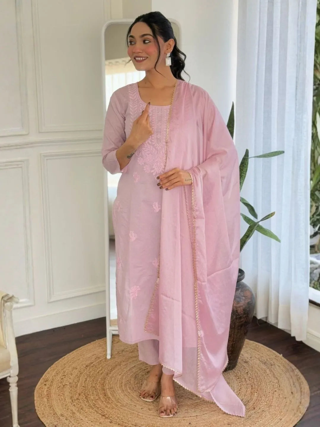 pink pure cotton kurta set