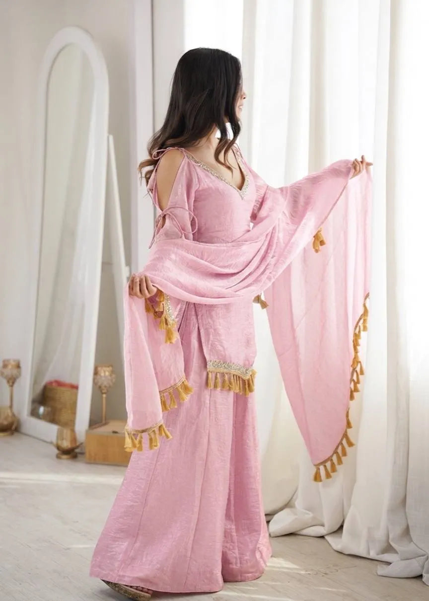 Pink Designer Doremon Crush Palazzo Set