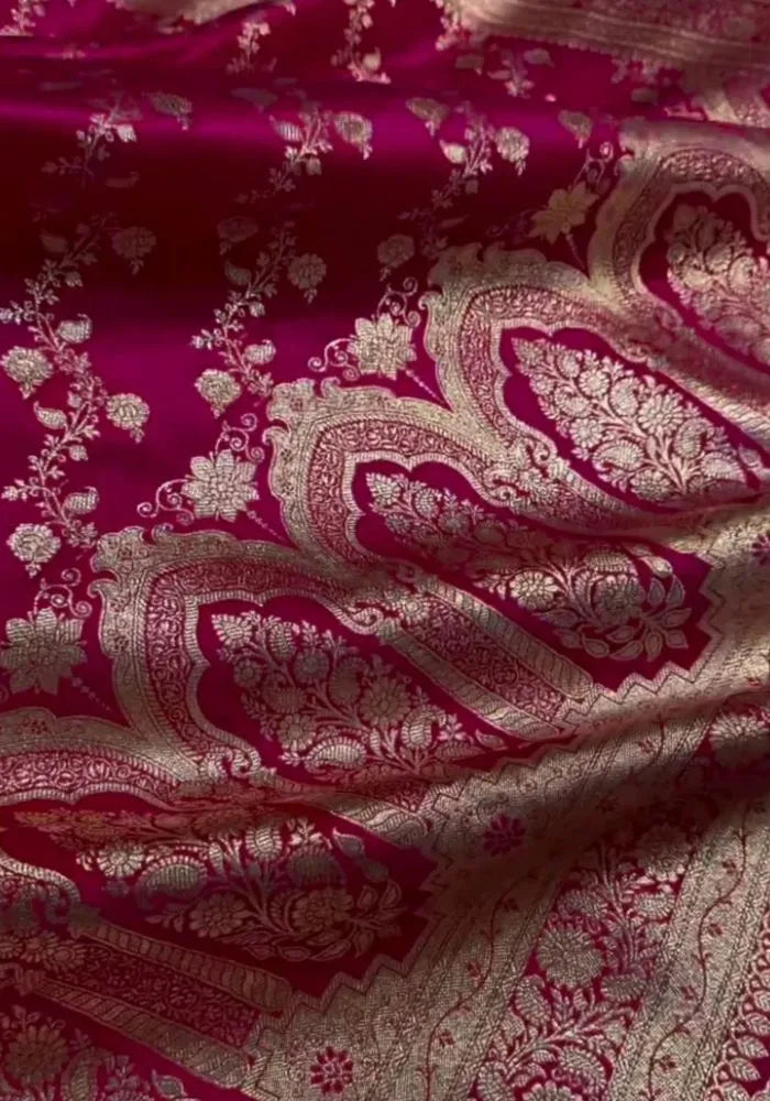 pink satin saree