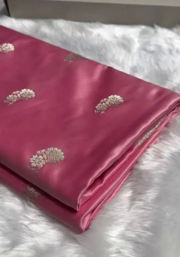 pink satin silk saree