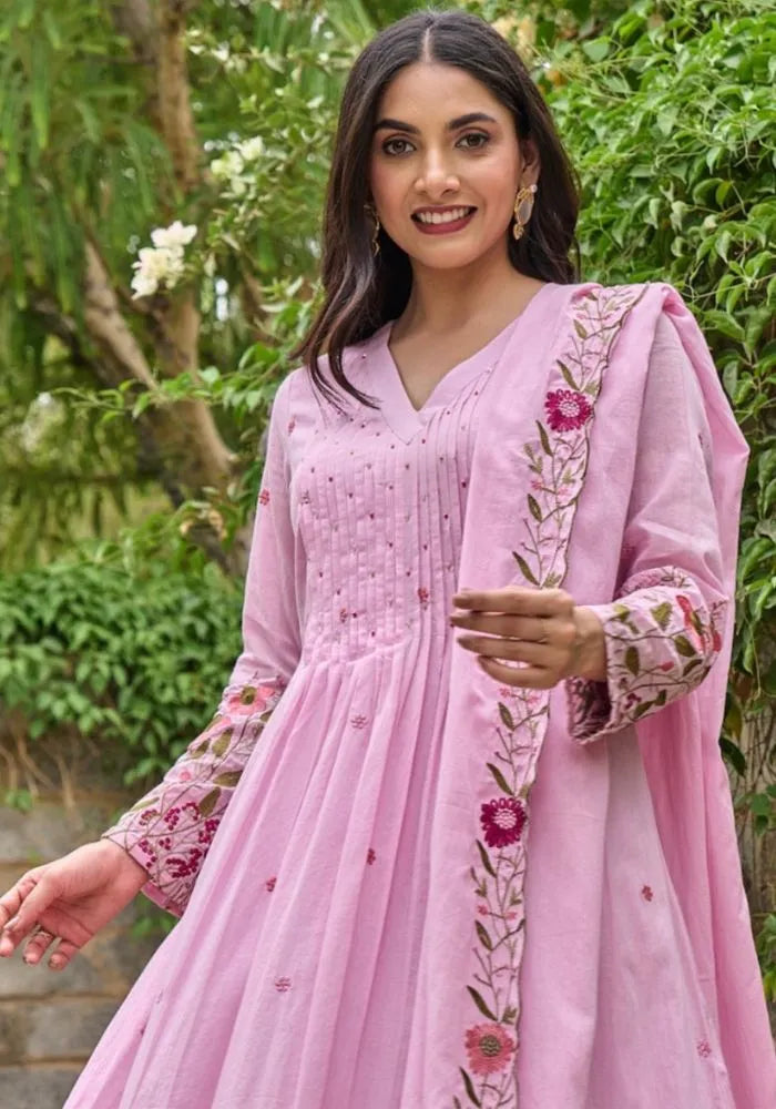 pink silk kurta set for women