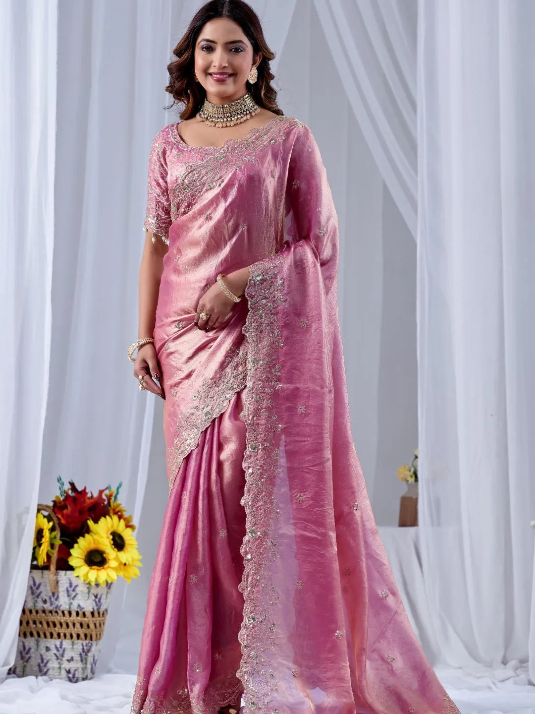 pink silk saree