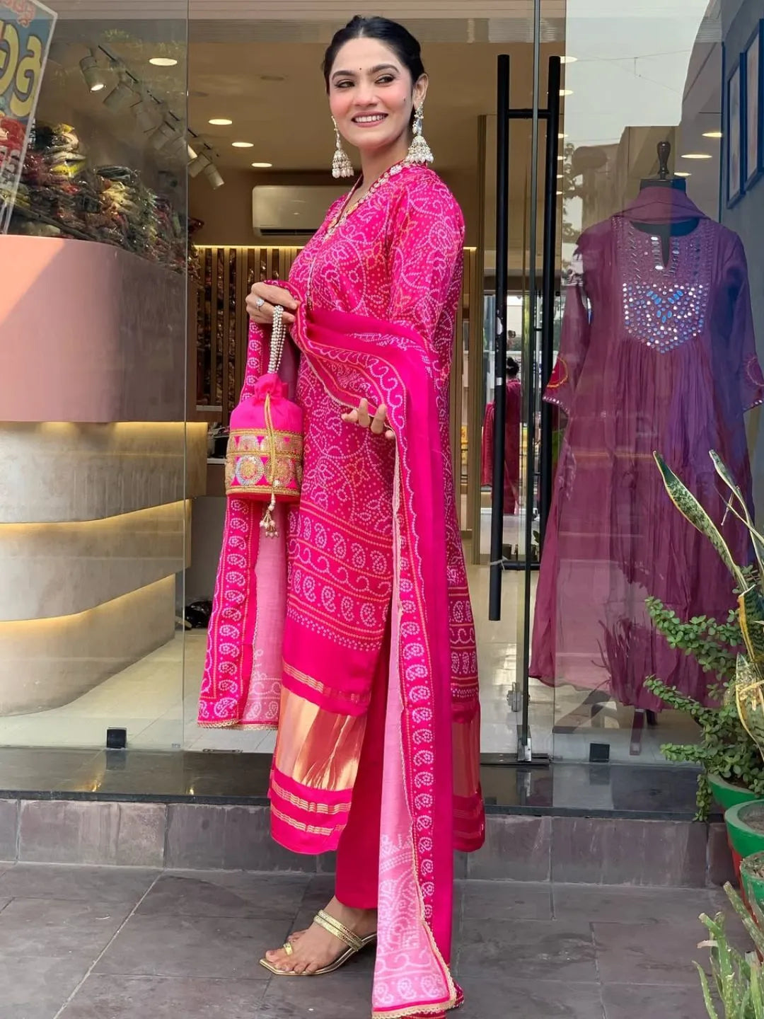 pink viscose silk kurta set