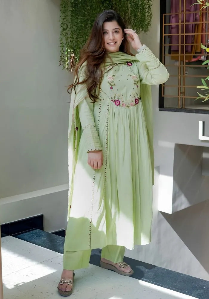 pista green anarkali kurta set