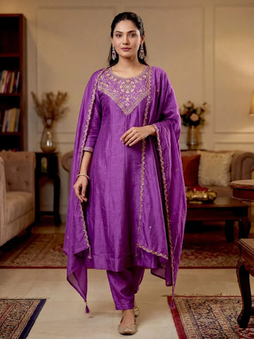 purple anarkali kurta set