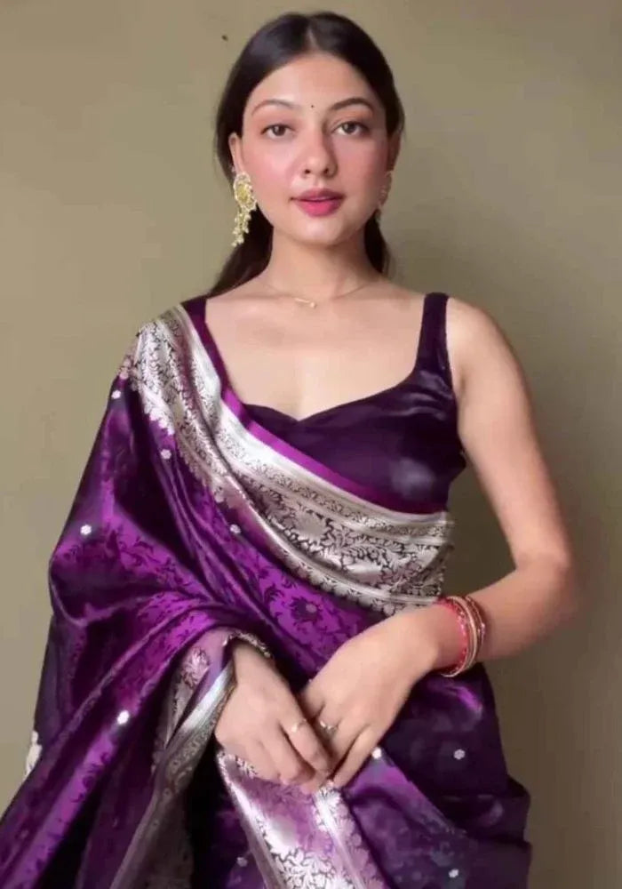 purple banarasi satin silk saree