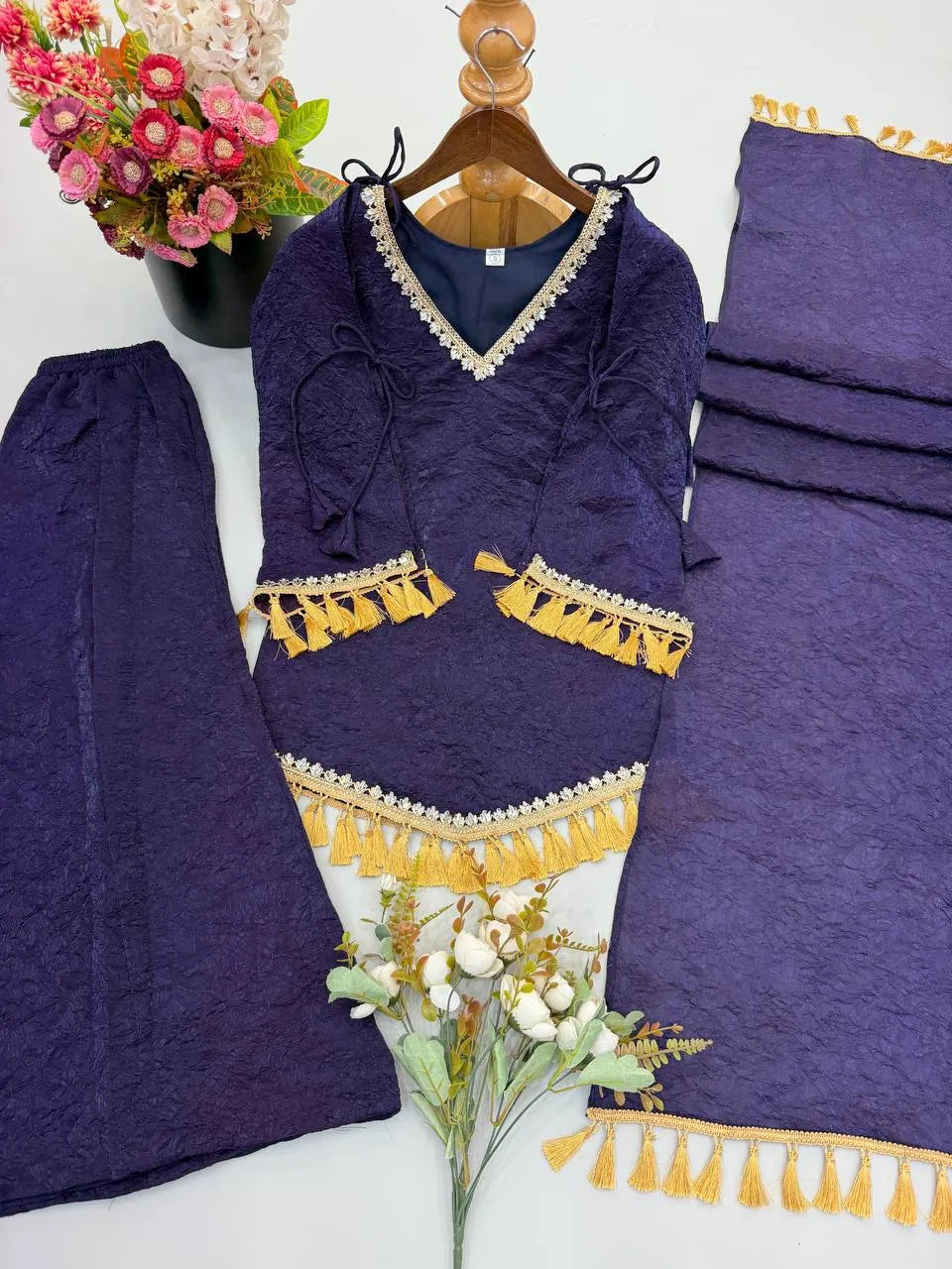 Purple Designer Doremon Crush Palazzo Set