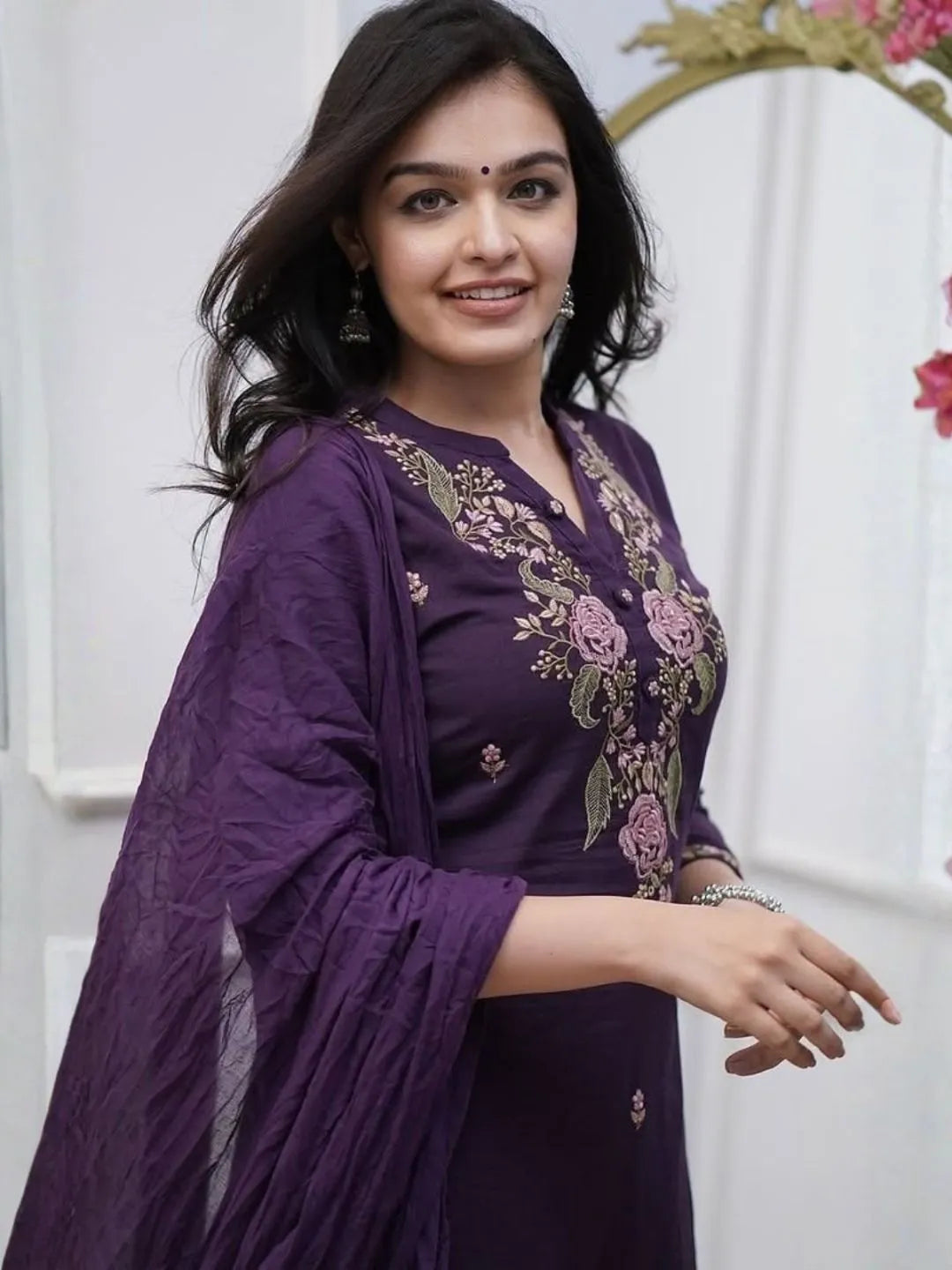 purple embroidered kurta set online