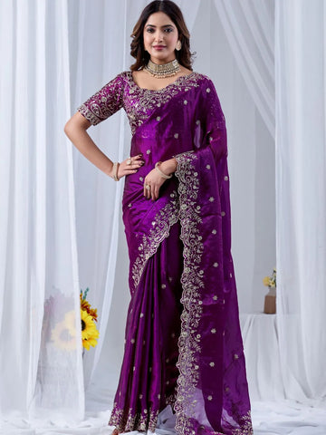 purple embroidered saree