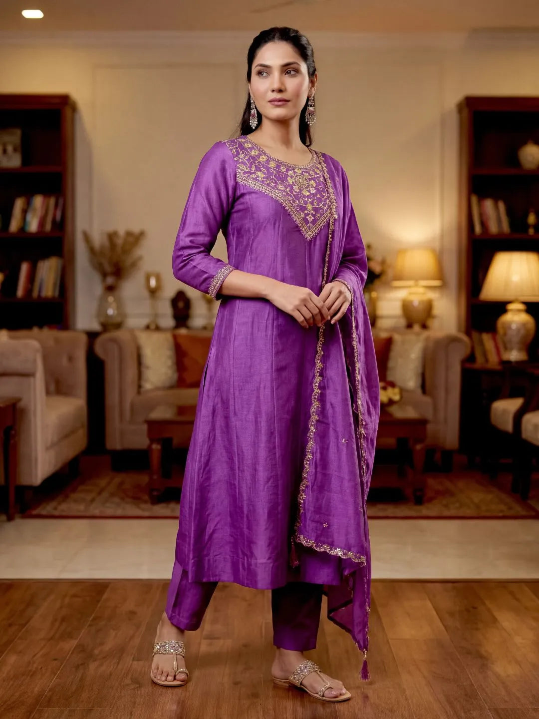purple anarkali kurta set