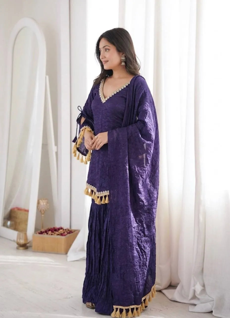 Purple Designer Doremon Crush Palazzo Set