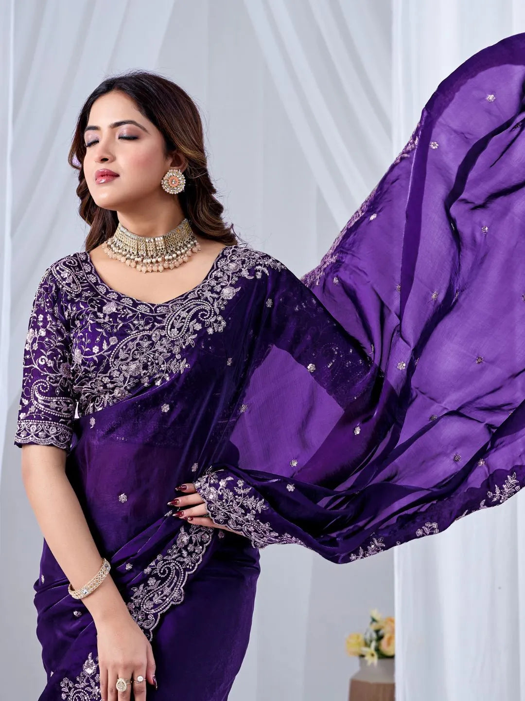 purple festive saree